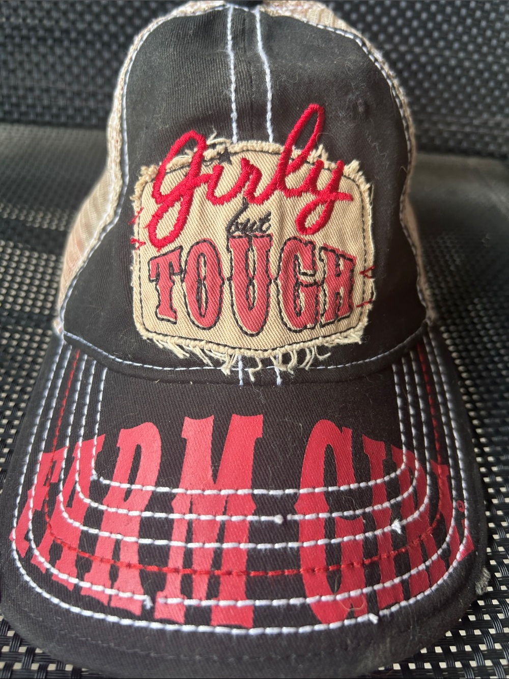 Black and Red "Girly but Tough" Graphic Baseball Cap